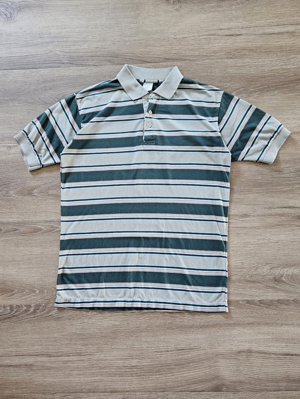 Striped Green and Cream Polo Short Sleeve Shirt Size M
